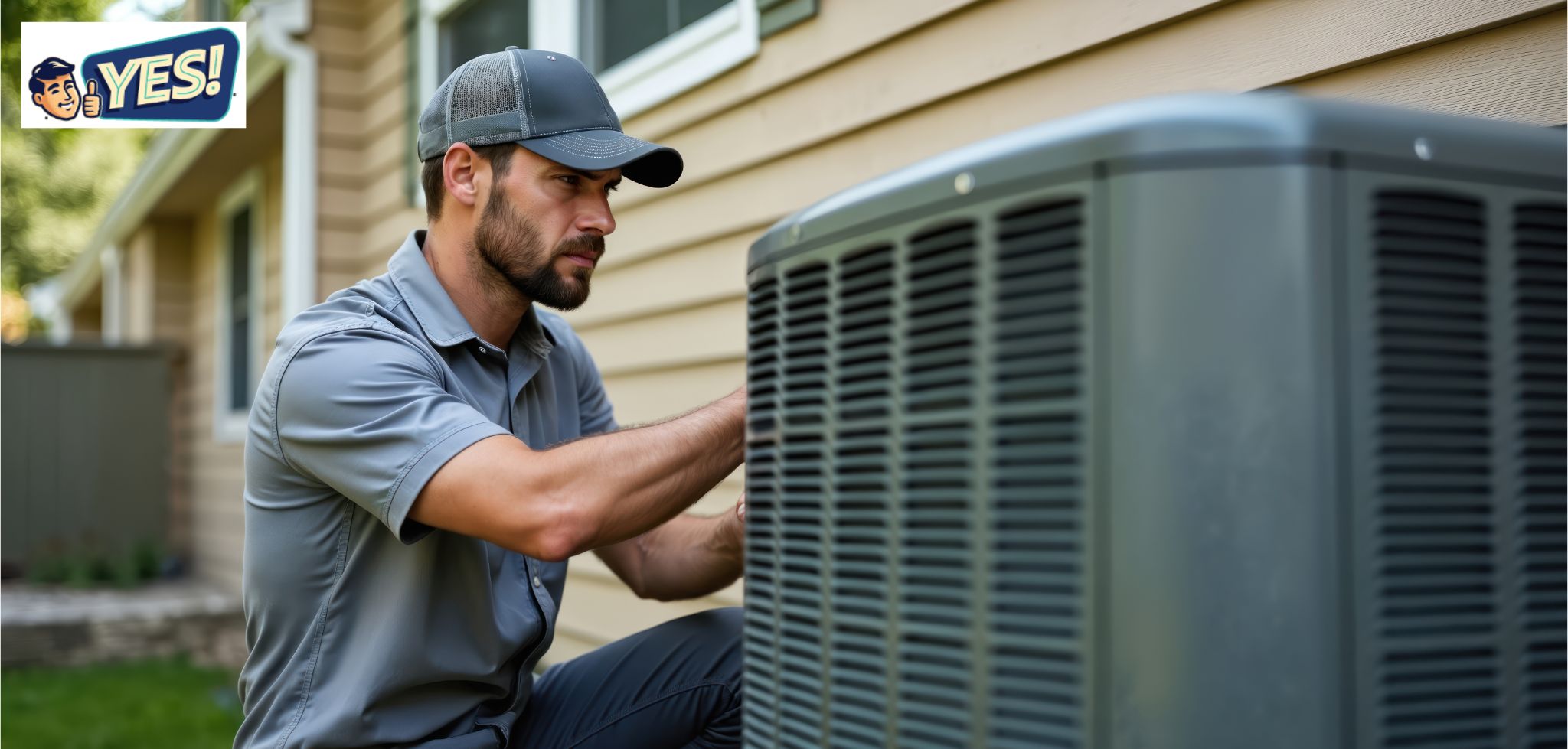 YES! residential hvac services technician at Utah home fixing outdoor HVAC unit
