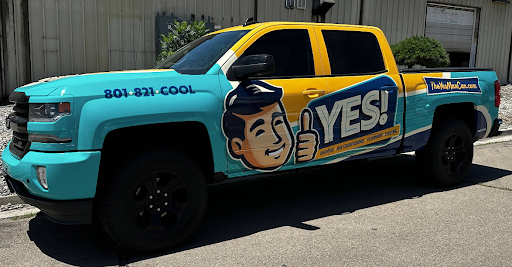Truck for YES! HVAC in Salt Lake City, UT, outdoors.